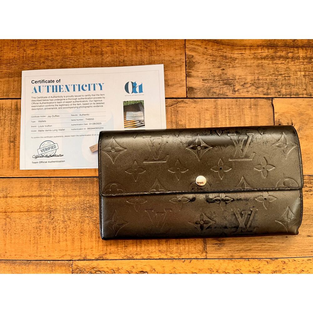 Authentic LOUIS VUITTON Gray Monogram Matt Vernis Long Sarah Wallet W/COA